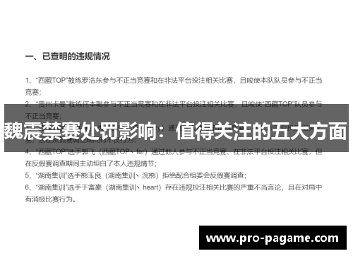 魏震禁赛处罚影响：值得关注的五大方面